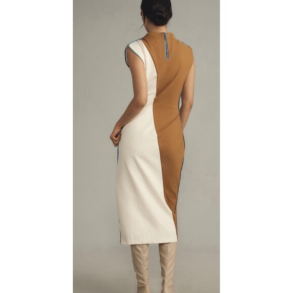 Anthropologie Maeve Midi Dress Muscle Ivory Colorblock Preppy Stretch Sz MP NWT - Picture 5 of 10